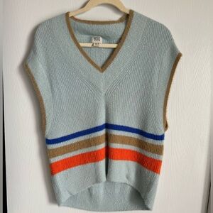 Women's Striped Sweater Vest - Blue, Orange, Tan